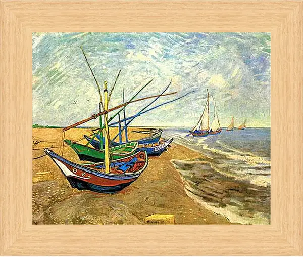 Картина в раме - Fishing Boats on the Beach at Saintes-Maries. Винсент Ван Гог
