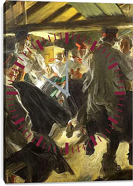 Часы картина - Dance in the Gopsmorkate. Танцы в Гопсморе. Андерс Цорн