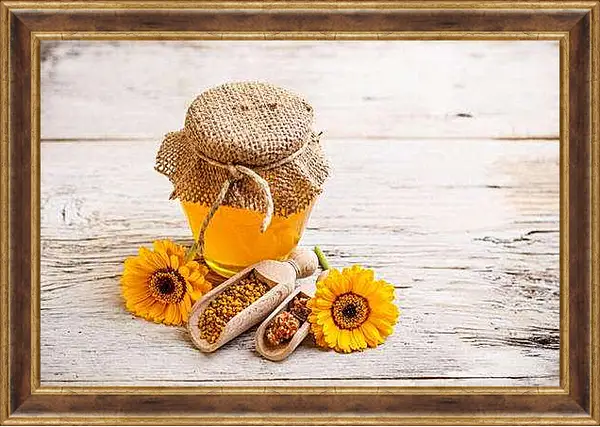 Картина в раме - Мед и цветочки. Солнечный нектар.