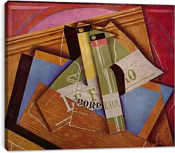 Постер на подрамнике - Stilleben mit Bordeuaux flasche. Хуан Грис