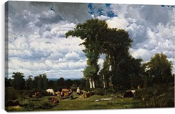 Постер на подрамнике - Landscape with Cattle at Limousin. Жюль Дюпре