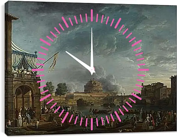 Часы картина - A Sporting Contest on the Tiber at Rome. Клод Жозеф Верне