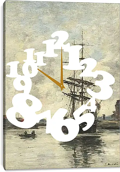 Часы картина - the boat on the river Current. Эжен Буден