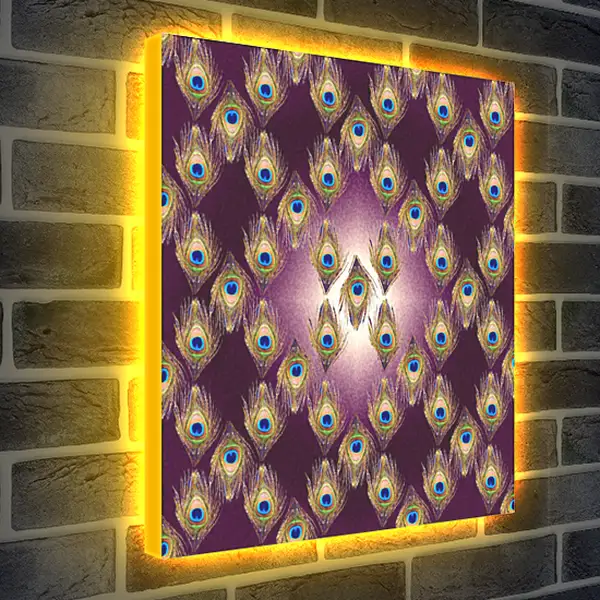 Лайтбокс световая панель - Орнамент перо павлина. Бордовый фон. Компью-Арт Елены Самарской.