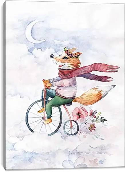 Постер на подрамнике - Акварельная лисичка-01