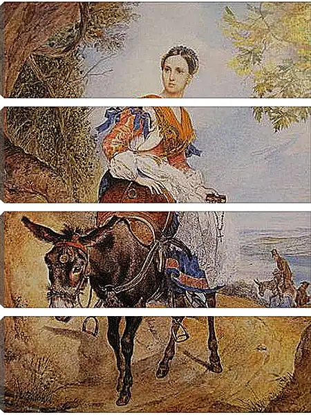 Модульная картина - Ольга Ферзен на ослике. Брюллов Карл Павлович