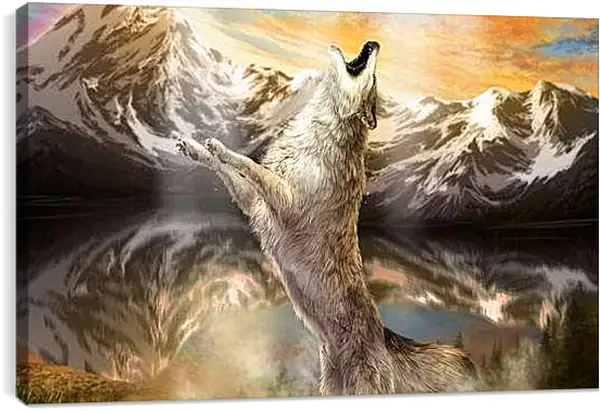 Постер на подрамнике - Волк в прыжке