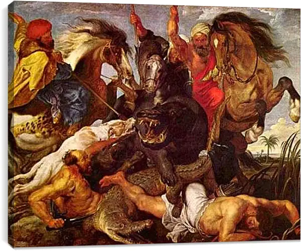 Постер на подрамнике - Охота на гиппопотама. Питер Пауль Рубенс