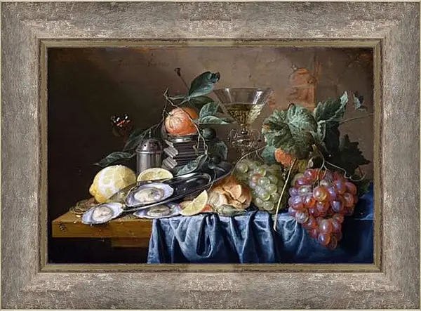 Картина в раме - Still Life with Oysters and Grapes. Ян Хем Давидс Де