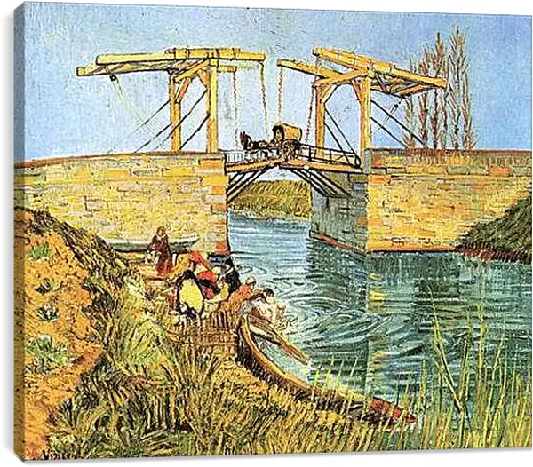 Постер на подрамнике - The Langlois Bridge at Arles with Women Washing. Винсент Ван Гог