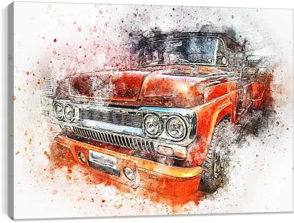 Постер на подрамнике - Оранжевый пикап
