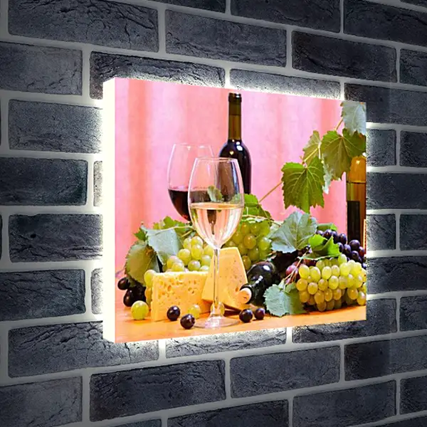 Лайтбокс световая панель - Виноград, сыр и вино. Изобилие вкуса.