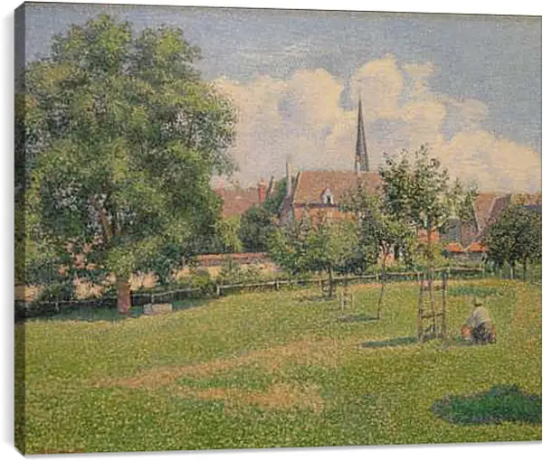 Постер на подрамнике - Дом глухой женщины и колокольня в Эраньи. Камиль Писсарро