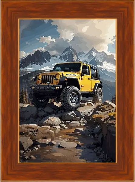 Картина в раме - Джип на фоне гор