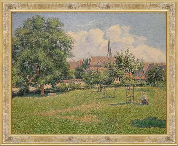 Картина в раме - Дом глухой женщины и колокольня в Эраньи. Камиль Писсарро