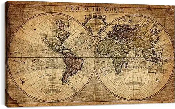 Постер на подрамнике - Историческая географическая карта мира