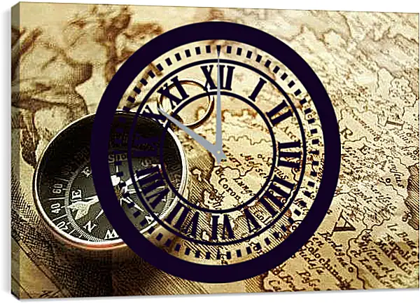 Часы картина - Карта и компас