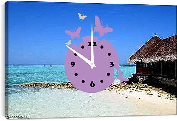 Часы картина - Море, хижина, песок