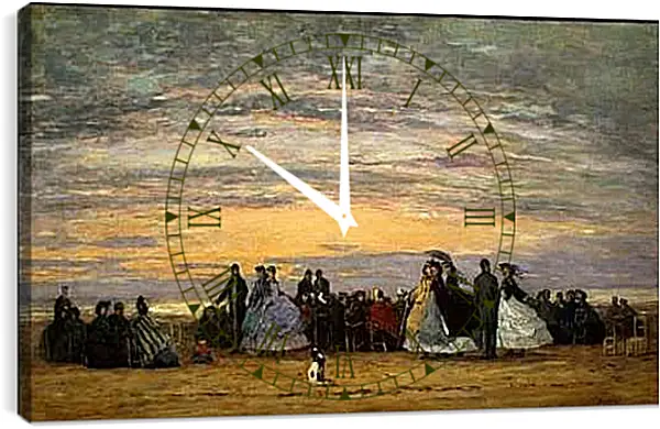 Часы картина - The Beach at Villerville. Эжен Буден