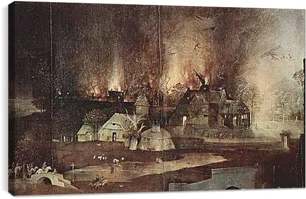 Постер на подрамнике - Antoniusaltar, Triptychon, Mitteltafel - Versuchung des Hl. Antonius. Иероним Босх