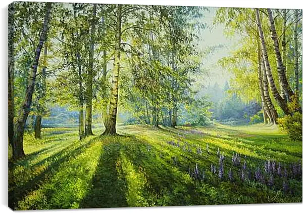 Постер на подрамнике - Лес в солнечных лучах