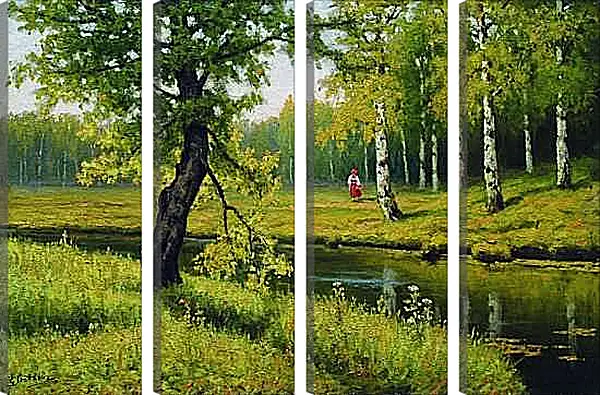 Модульная картина - Летний пейзаж с девочкой. Ефим Волков