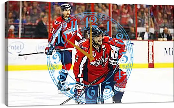 Часы картина - Александр Овечкин на одном колене. Вашингтон Кэпиталз