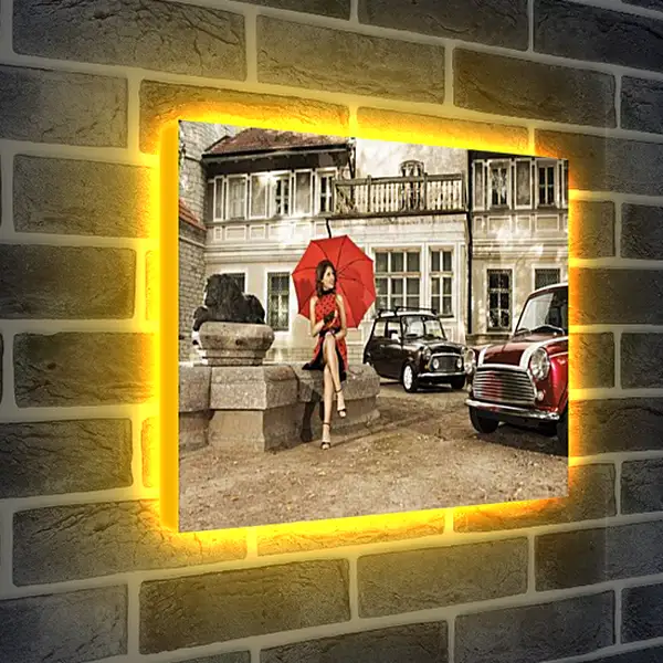 Лайтбокс световая панель - Девушка с красным зонтом