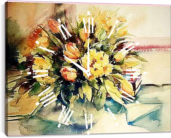 Часы картина - Цветы на столе