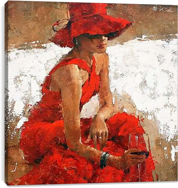 Постер на подрамнике - Девушка в красном наряде