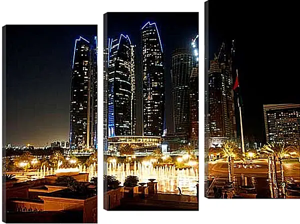 Модульная картина - Ночные фонтаны города. Дубай