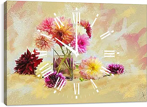 Часы картина - Георгины