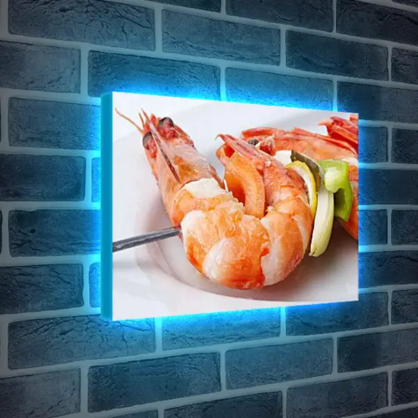 Лайтбокс световая панель - Креветки на шпажке. Морские деликатесы.