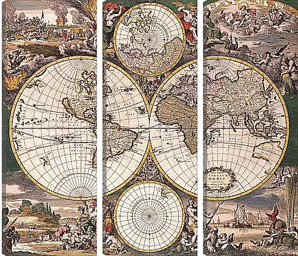 Модульная картина - Старая карта мира