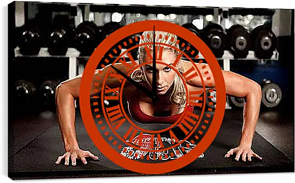 Часы картина - Блондинка отжимается