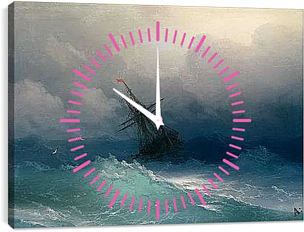 Часы картина - Корабль в бушующем море. Иван Айвазовский