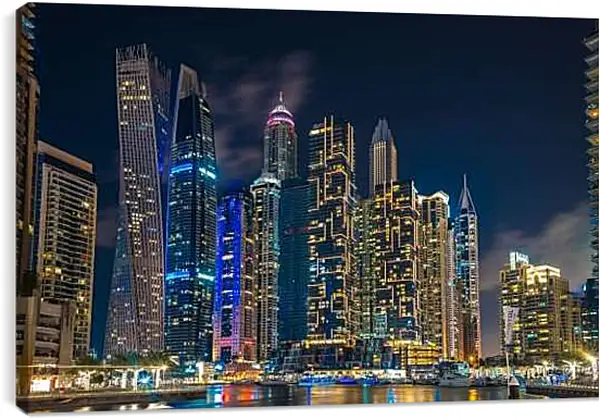 Постер на подрамнике - Небоскрёбы под ночным небом. Дубай