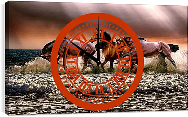 Часы картина - Купание лошадей