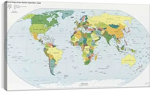 Постер на подрамнике - Политическая карта мира. Сентябрь 2008