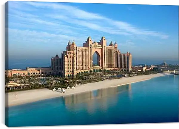 Постер на подрамнике - Вид на Пальма Джумейра Атлантис с высоты. Дубай