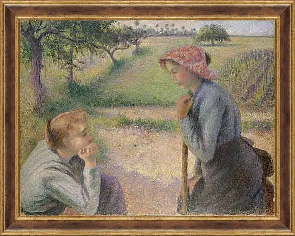 Картина в раме - Молодые крестьянки. Камиль Писсарро