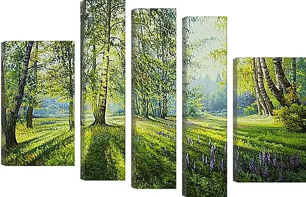 Модульная картина - Лес в солнечных лучах