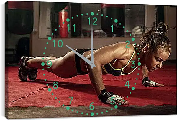 Часы картина - Девушка отжимается в зале