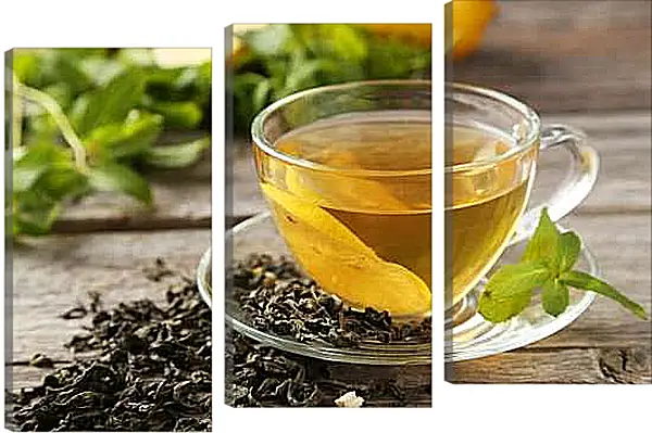 Модульная картина - Чашка чая с лимоном на блюдце. Чай с Лимоном.