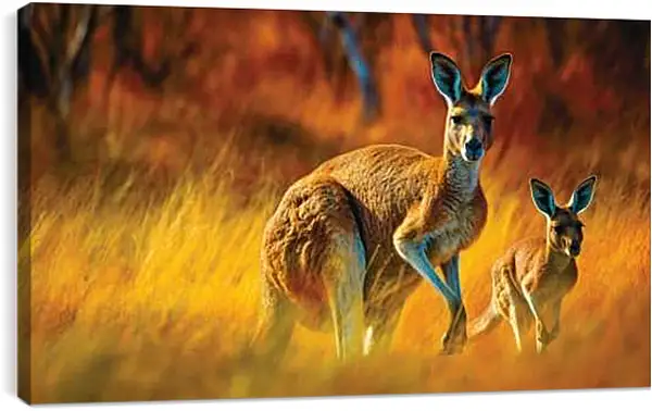 Постер на подрамнике - Кенгуру с детёнышем