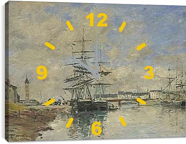Часы картина - Deauville Harbour. Эжен Буден