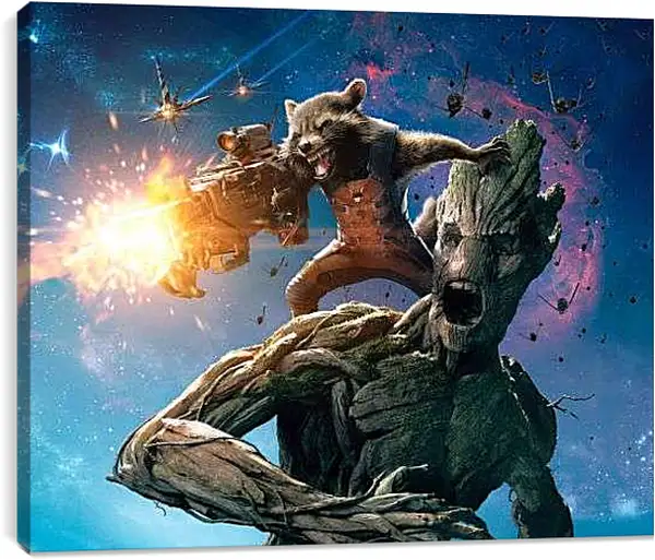 Постер на подрамнике - Грут и Ракета