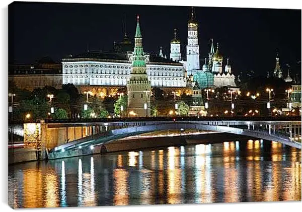 Постер на подрамнике - Вид на Московский Кремль ночью