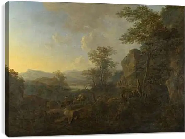 Постер на подрамнике - A Rocky Landscape with Peasants and Pack Mules. Ян Бот