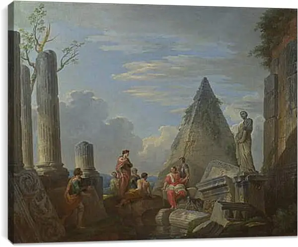 Постер на подрамнике - Roman Ruins with Figures. Джованни Паоло Панини